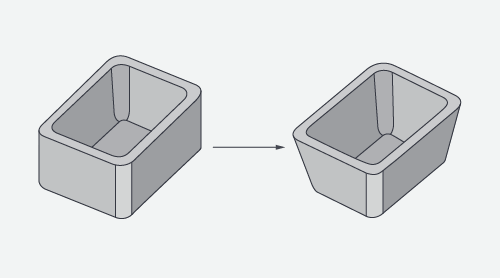 Adding draft angles to design helps facilitate ejection of a part from a mold, and improves overall moldability.