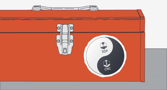 red tool box rendering with ying yang symbol. Prototyped and manufactured using DMLS from Brazil Metal Parts.